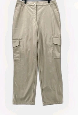 Calça cargo Bailey 44 couro sintético creme tamanho 14 nova com etiquetas - Imagem 1 de 4