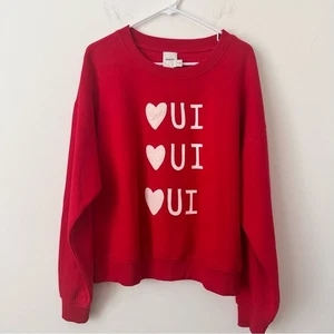 Maeve Anthropologie Red Valentine's Sweatshirt Oui Oui Oui Size Medium NWT - Picture 1 of 8
