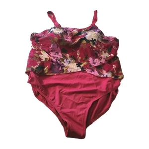 D & Co. Beach One Piece Floral Print Red Mesh Overlay Swimsuit  Size 28W  - Bild 1 von 3