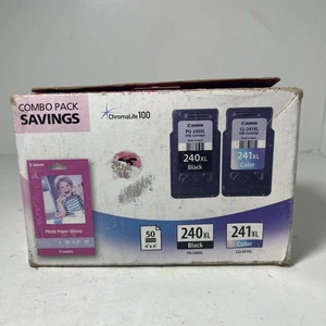 Canon 240XL Black & 241XL Color Ink Cartridge Set + 4x6 Glossy Photo Paper New - Picture 1 of 6