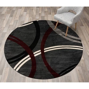 Rugshop Round Rugs Contemporary Abstract Circles Design Jute Red Rugs 6'6" Round - Picture 1 of 7