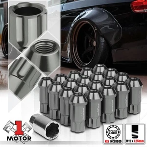 (20)Gunmetal M12x1.25 50mm Open End Extended Spline Drive Tuner Lock Lug Nut+Key - Picture 1 of 8
