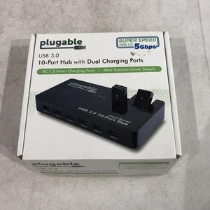 Plugable USB Hub, 10 Port - USB 3.0 5Gbps w/ 48W Power Adapter & 2 Flip-Up Ports - Picture 1 of 7