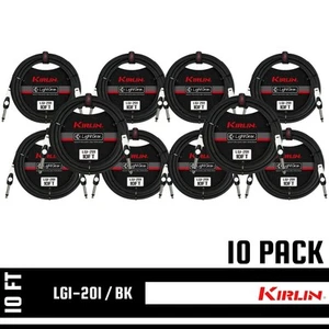 Kirlin 10 FT Guitar LightGear Instrument Cable BLACK ST./SAME LGI-201/BK 10 PACK - Picture 1 of 7