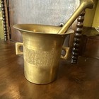 Schöner großer alter Mörser mit Stößel Messing Pistill Apothekenmörser