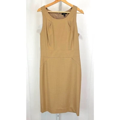 Vestido Vaina de Lana J.CREW Sin Mangas Recto Hasta la Rodilla Camel Tostado 10 Alto 10T Foto 1 de 4