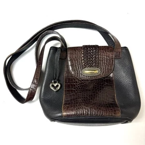 Brighton Vintage schwarz und braun Leder Kroko-Prägung Schultertasche Handtasche - Bild 1 von 17