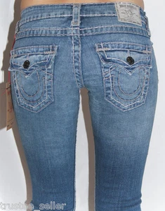 NWT TRUE RELIGION Women's Joey Super T Wheat Grey Stitch Hollow Horn Jeans - Picture 1 of 10