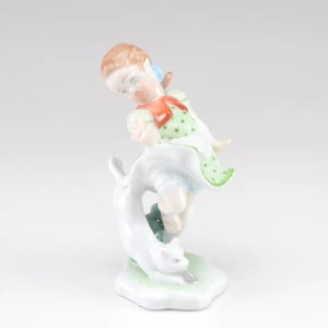 Herend Girl with Cat Catching Mouse - Picture 1 of 5