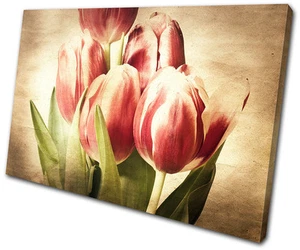 Vintage Tulips Flowers SINGLE CANVAS WALL ART Picture Print VA - Picture 1 of 1