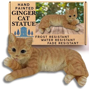 Ginger Cat Ornament Statue Ornament Sculpture Cat Lovers Gift Garden Home Resin - Picture 1 of 12