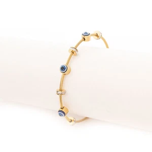 Edelstahl Armband Armreif Goldfarben Damen Nazar Auge Strass Evil Eye Armspange - Bild 1 von 5