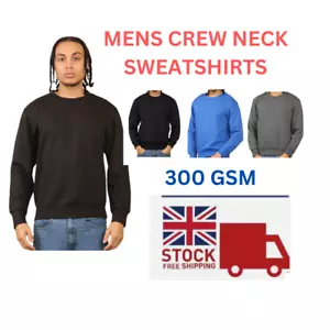 Mens sweatshirt fleece plain heavy crew neck long sleeves soft comfy Top workwea - Picture 1 of 12