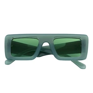 OFFSET - Two-Tone 90s Retro Thick Rectangle Sunglasses Green-White Green Tint - Picture 1 of 10