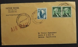 1955 United States Airmail Victor Hassel Cover ties 3 stamps cancelled Orlando  - Picture 1 of 2
