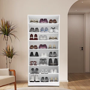8-Tier White Shoe Cabinet Open Shoe Rack Storage Organizer for Entryway Closet - Picture 1 of 11