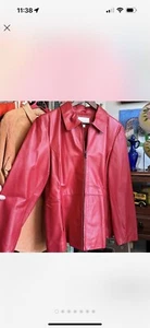Cherry Red Leather Jacket Worthington - Picture 1 of 7