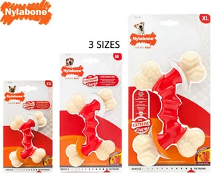 NYLABONE EXTREME DOUBLE BONE BACON FLAVOURED TOUGH NYLON DOG CHEW TOY 3 SIZES - Picture 1 of 10