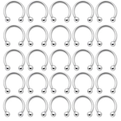 100Pk Horseshoe Circular Barbells 12 Gauge Surgical Steel Piercing Jewelry - Image 1 of 4