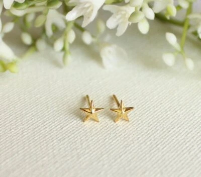 Tiny Star Earrings 14k Solid Gold Minimalist Gold Piercing Earring Star Ear Stud - Image 1 of 4