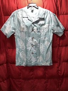 Palmwave Hawaii Men's Large Hawaiian Teal Whit Shirt Tropical Beach Aloha - Picture 1 of 4