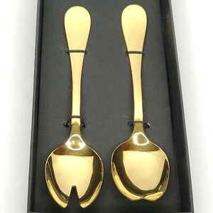 NEW Mepra 2 pc Salad Servers Spoons Goldtone 18/10 Stainless Italy - Picture 1 of 5
