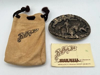 Vintage 1983 High Mesa Buffalo Bill Wild West Bronze Belt Buckle #111 w/ Pouch - Image 1 of 4