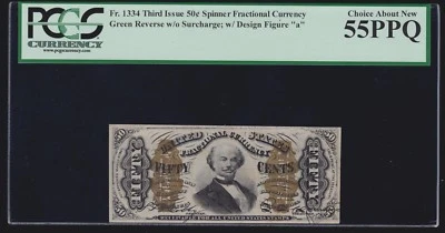 US 50c Fractional Currency Note 3rd Issue FR 1334 PCGS 55 PPQ Ch AU - Image 1 of 2