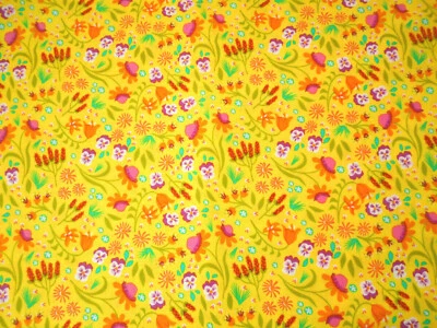 Tela Floral Por Yarda Rosa Púrpura Blanco Naranja Verde Sobre Amarillo TT Algodón #C Foto 1 de 2