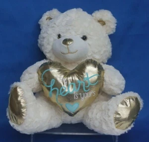 Animal Adventure Valentine Easter White Plush Bear Gold Heart My Heart is Yours - Picture 1 of 6