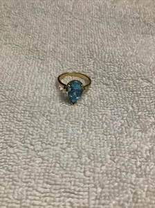 14K LARGE NATURAL BLUE PEAR SHAPED BLUE TOPAZ RING - Picture 1 of 10