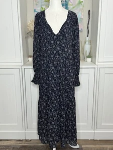 Madewell Plus Dress Albertine Long Sleeve V-Neck Tiered Midi Poly Chiffon XL - Picture 1 of 10