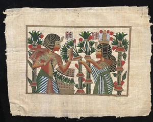 Hand-Painted Egyptian Papyrus Art - 17"x13" Garden Scene on Authentic Parchment - Picture 1 of 7