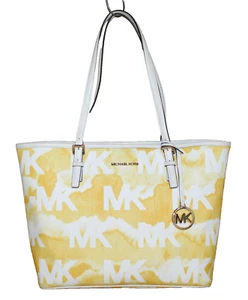 MICHAEL KORS Jet Set Travel MD Carryall Tote MK Logo Buttercup Yellow White - Picture 1 of 8