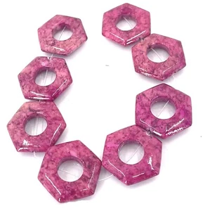 8 cuentas hexagonales de piedra de flor de lluvia fucsia/marco rosa 23 mm - Imagen 1 de 4
