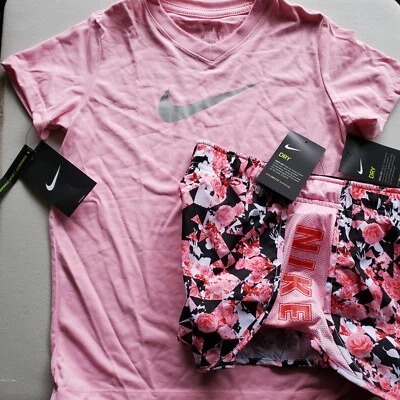 Nike Girls Medium Dri-Fit Tempo Lined Running Shorts & T-Shirt $48Retail - Image 1 of 4