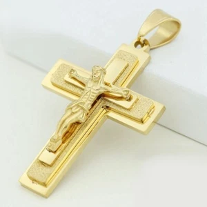 Men's Stainless Steel,JESUS CROSS 59mm Classic Pendant Unisex*Gold plated Box - Picture 1 of 3