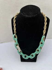 New Mariam Haskell Turquoise Link With Crystal Link Necklace - Picture 1 of 5