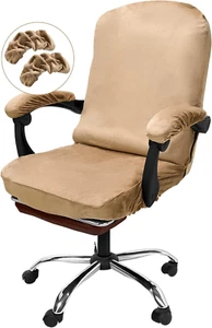 Velvet Office Chair Cover with Armrest Covers - Stretchable High Back Desk Compu - Picture 1 of 12