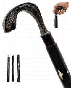 Designer Black Antique Cobra Handle Wooden Walking Stick 3-Fold Cane gift item - Picture 1 of 4