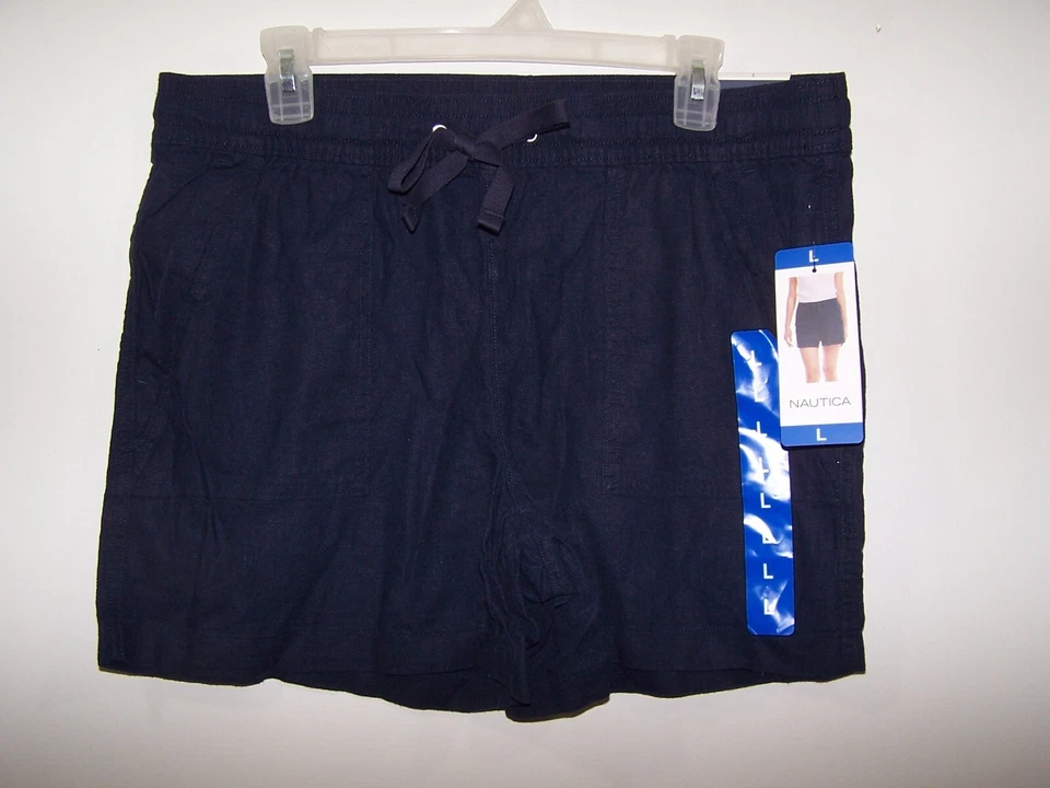 NUEVO CON ETIQUETAS - Pantalones Cortos Nautica Azul Marino, Bolsillos, Mezcla Lino/Viscosa Talla L Foto 1 de 2