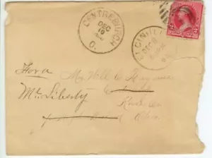 1890 Centreburgh Ohio DPO 1835-1893 Knox Co forwarding cds to Mount Liberty - Picture 1 of 1