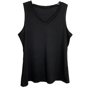 Women's Tank Top Sportswear Sleeveless Black V-Neck Wide Strap Cotton Pullover M - Picture 1 of 4