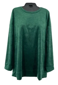 Woman Within Size 1X Green Velour Tunic Top Long Sleeve Relaxed Stretch Pullover - Picture 1 of 4