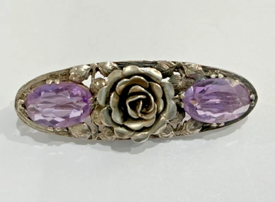 Antique Victorian sterling silver and amethyst brooch made by S & Co. marked - Image 1 of 3