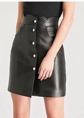 Falda de vieira de cuero de cordero Maje E18Journey talla 36/S negra con botones bolsillos delanteros Foto 1 de 4