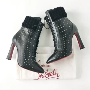 NUEVO Christian Louboutin Dakita 100 Negro Tachonado Cordones Botines 36.5 - Imagen 1 de 9