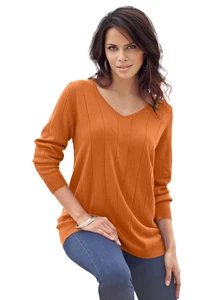 Roaman's Women's Plus Size Plus Size Drop Needle V-Neck Lightweight Sweater Knit - Picture 1 of 20