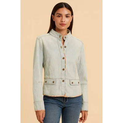 GAP 弹力牛仔夹克 L 浅水洗花卉内衬纽扣前街头服饰 84-22 — 第 1/4 张图片