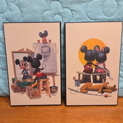 Vtg Disney Puppy Love & Self Portrait Mick Charles Boyer Edition Wood Plaque USA - Image 1 of 4